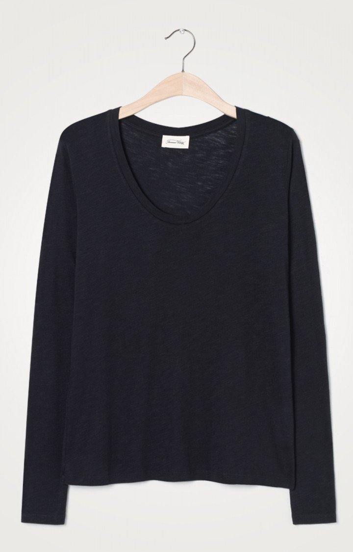 'Jacksonville' U-Neck Cotton-blend Long Sleeves T-Shirt Noir - RUE MADAME | BOUTIQUE PARISIENNE