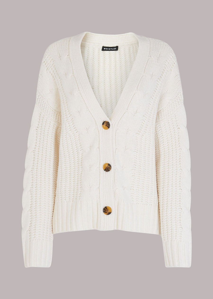 Cable Knit Cardigan 34018 Ivory