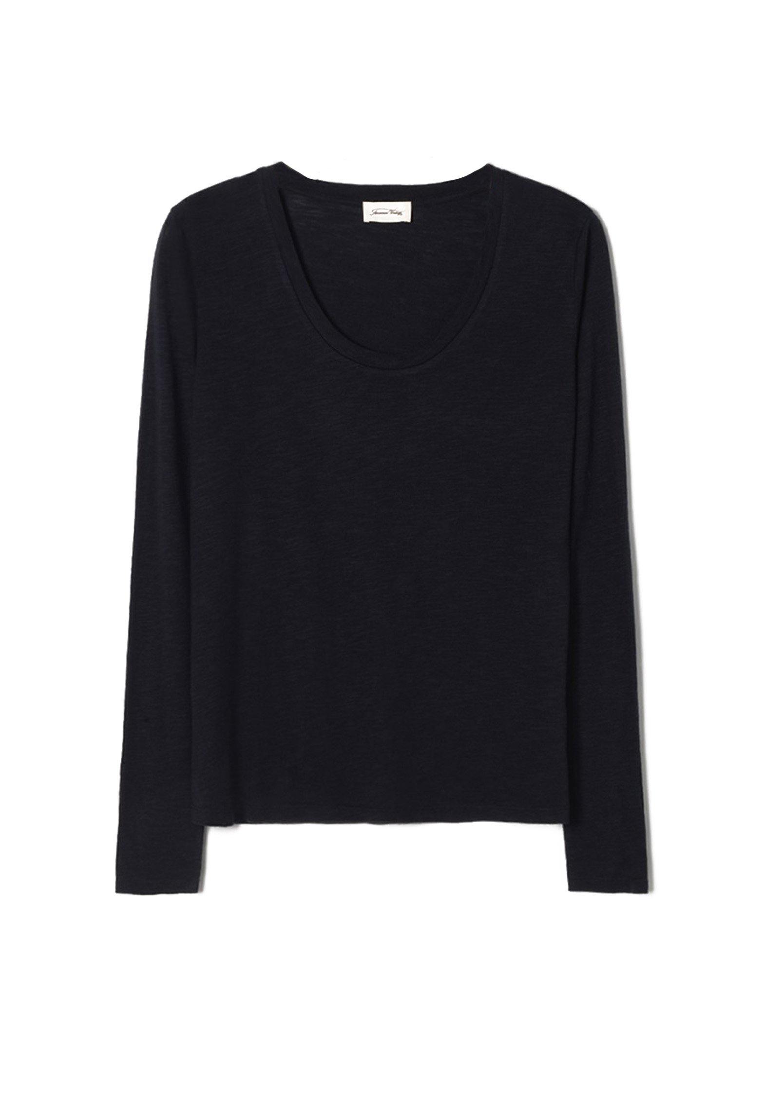 'Jacksonville' U-Neck Cotton-blend Long Sleeves T-Shirt Navy - RUE MADAME | BOUTIQUE PARISIENNE
