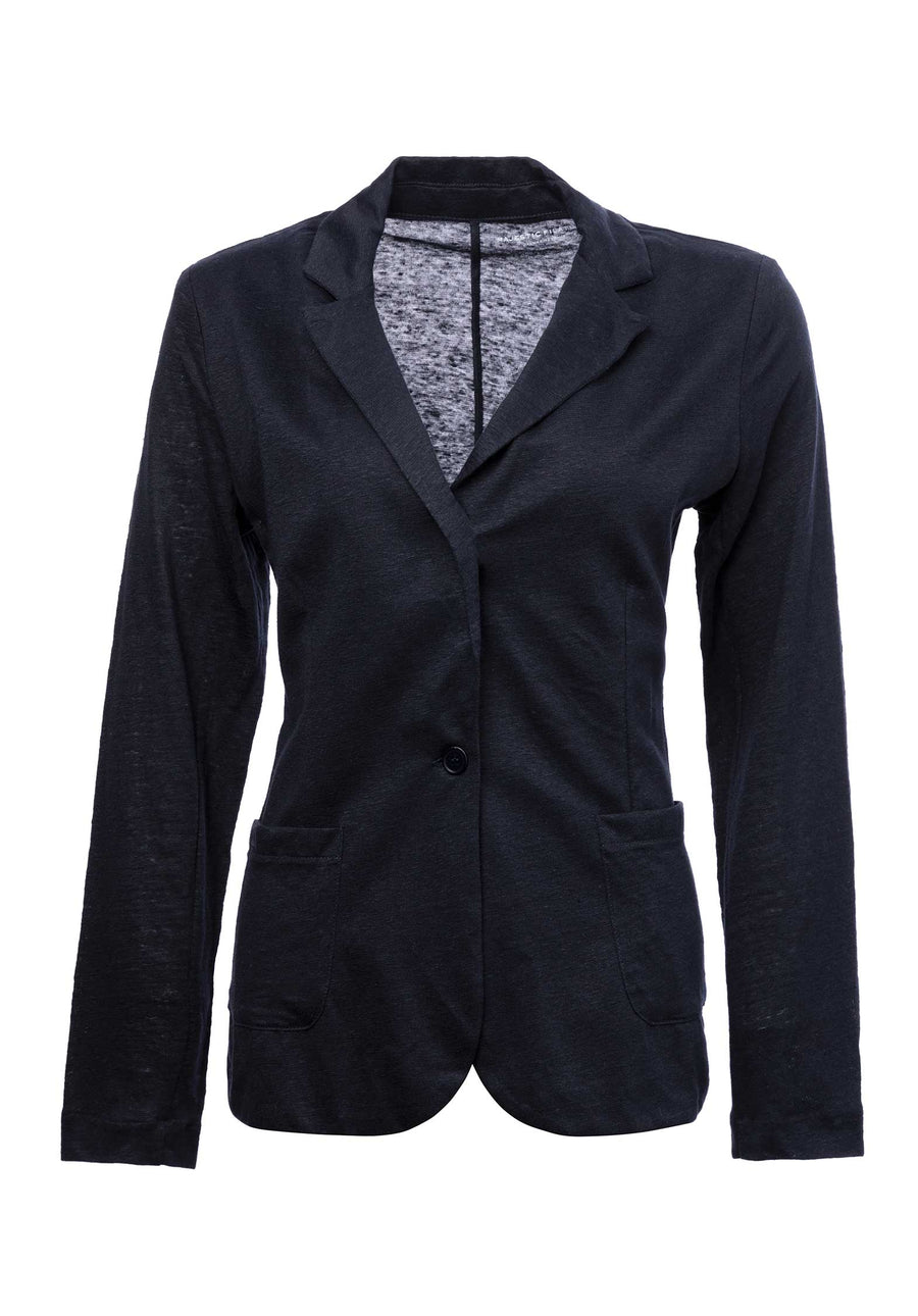 Single Button Linen-blend Blazer Navy - RUE MADAME | BOUTIQUE PARISIENNE