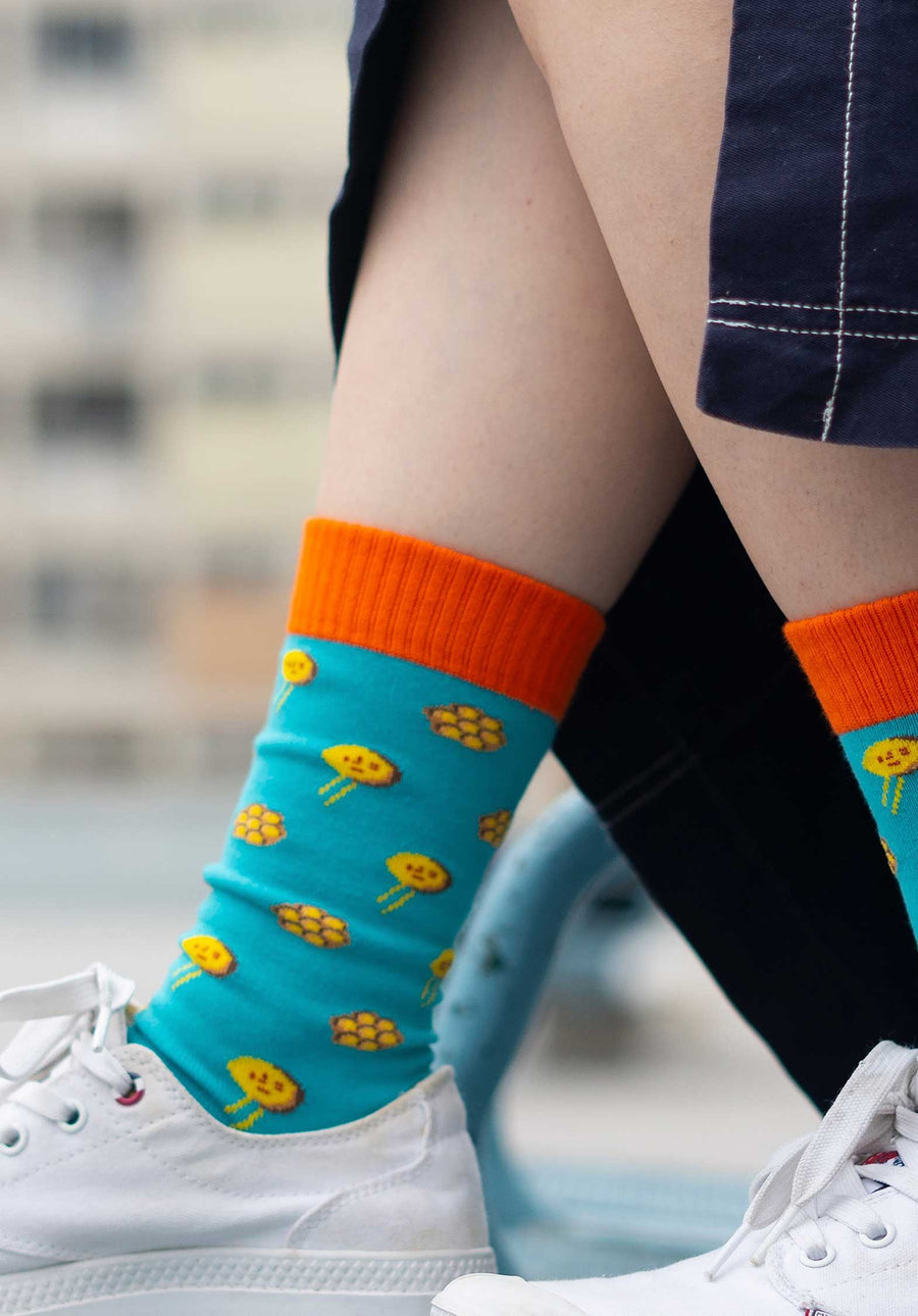 Bubble Waffle Socks Blue - RUE MADAME | BOUTIQUE PARISIENNE