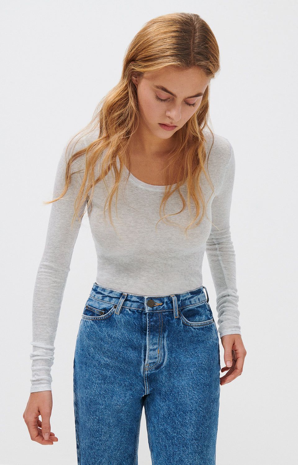 'Massachusetts' Supima Cotton Long-Sleeved T-shirt Gris-Chine - RUE MADAME | BOUTIQUE PARISIENNE