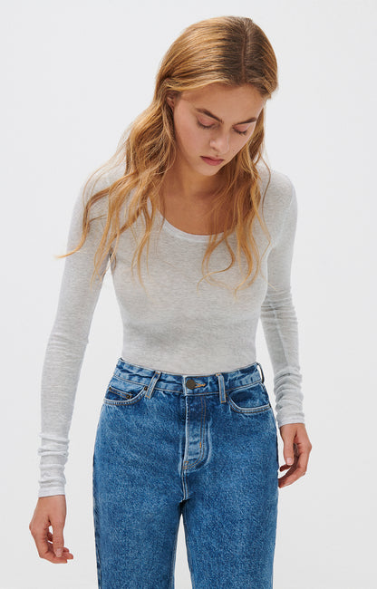 'Massachusetts' Supima Cotton Long-Sleeved T-shirt Gris-Chine - RUE MADAME | BOUTIQUE PARISIENNE