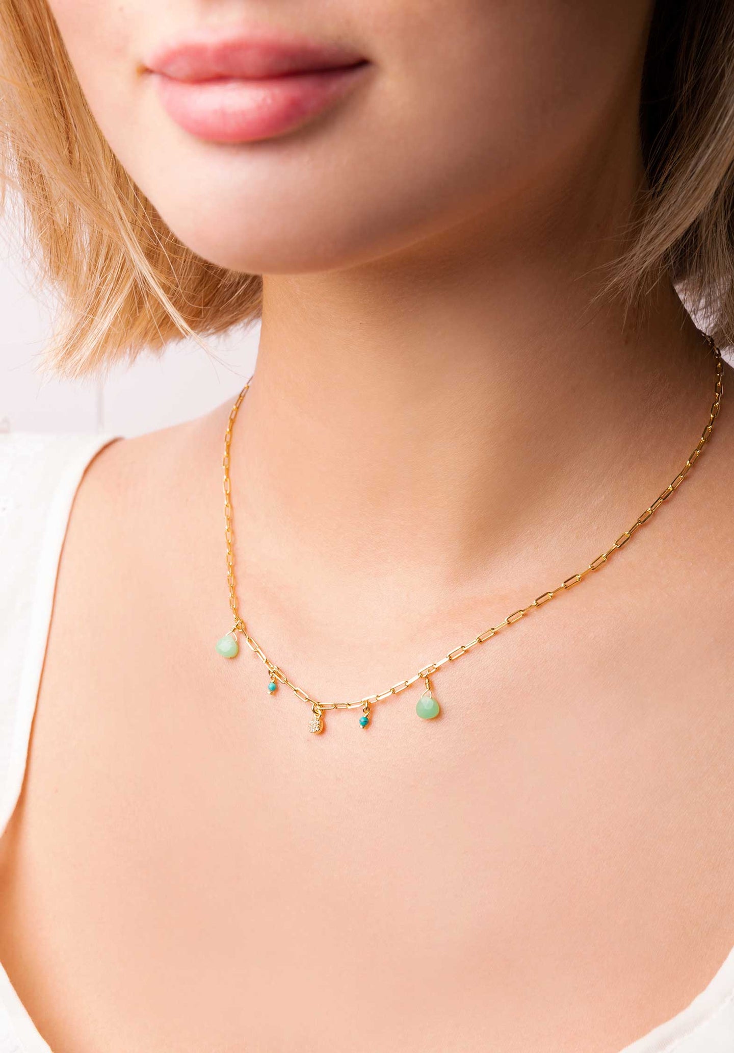 Gold Plated Necklace Chrysoprase - RUE MADAME | BOUTIQUE PARISIENNE