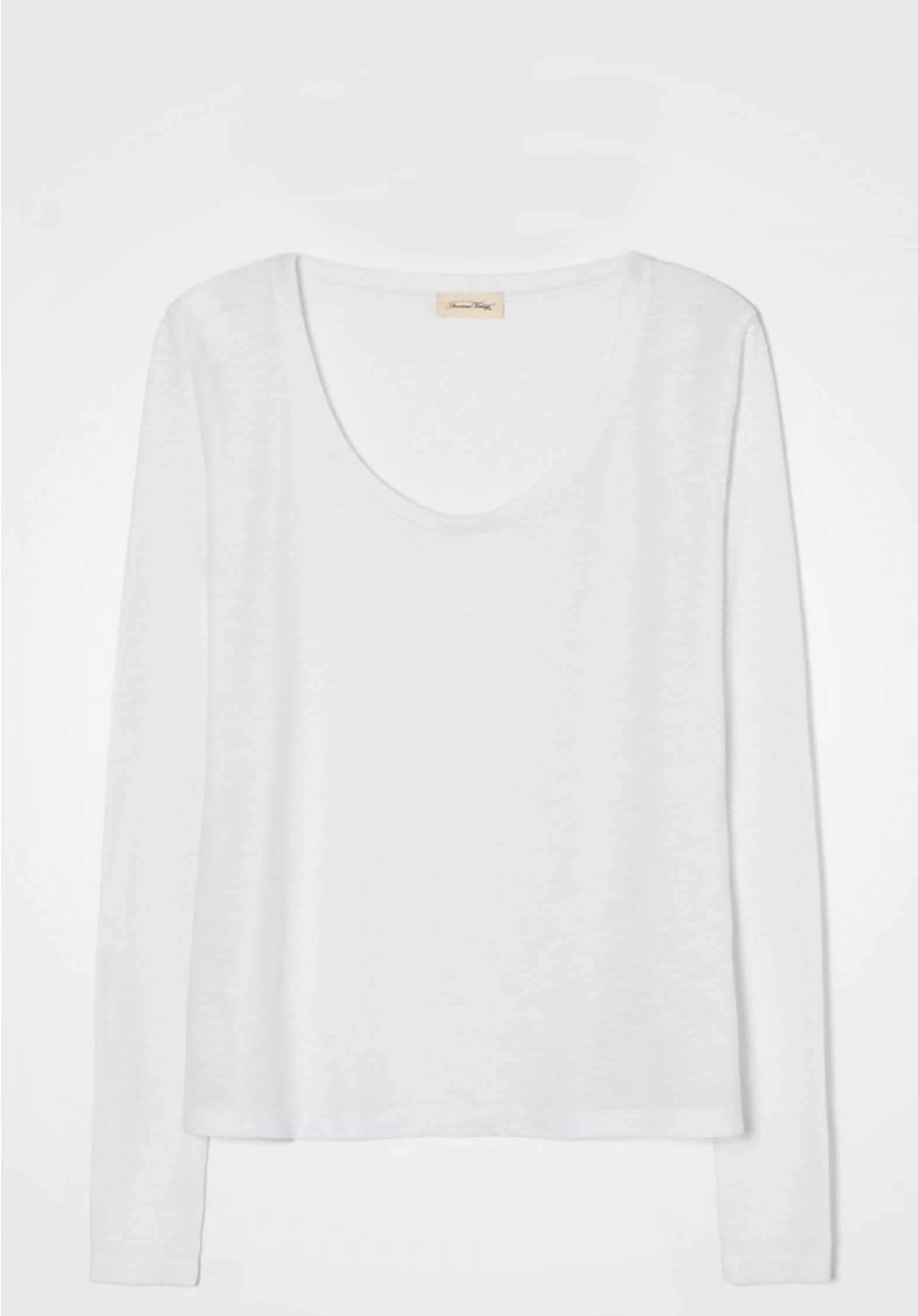 'Jacksonville' U-Neck Cotton-blend Long Sleeves T-Shirt Blanc - RUE MADAME | BOUTIQUE PARISIENNE