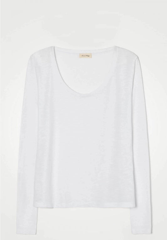 'Jacksonville' U-Neck Cotton-blend Long Sleeves T-Shirt Blanc - RUE MADAME | BOUTIQUE PARISIENNE