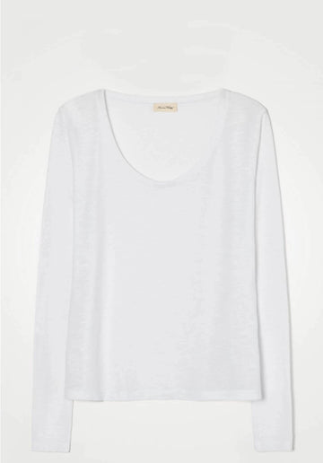 'Jacksonville' U-Neck Cotton-blend Long Sleeves T-Shirt Blanc - RUE MADAME | BOUTIQUE PARISIENNE