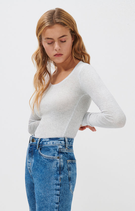 'Massachusetts' Supima Cotton Long-Sleeved T-shirt Gris-Chine - RUE MADAME | BOUTIQUE PARISIENNE