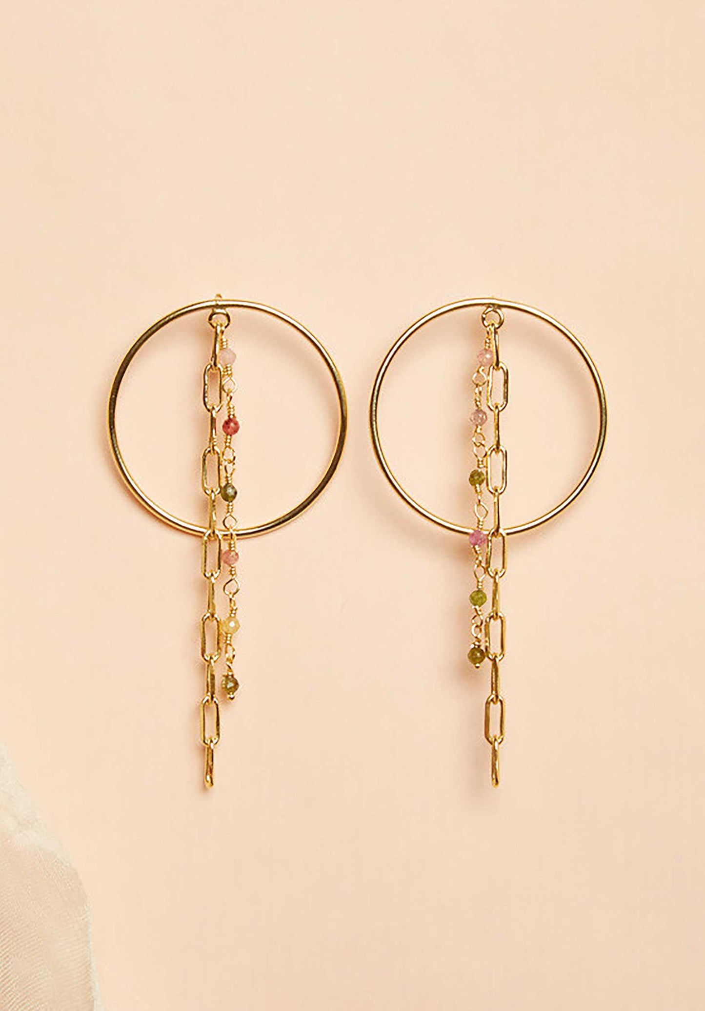 Gold Plated Chain Earrings Tourmaline - RUE MADAME | BOUTIQUE PARISIENNE