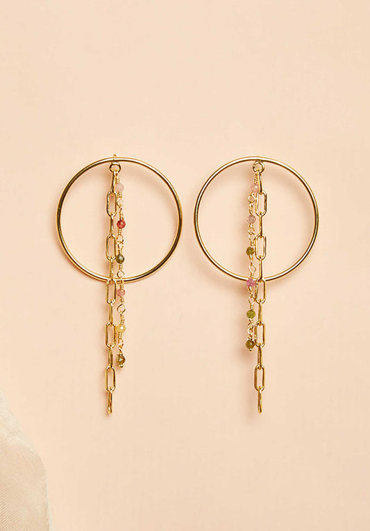 Gold Plated Chain Earrings Tourmaline - RUE MADAME | BOUTIQUE PARISIENNE