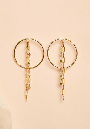 Gold Plated Chain Earrings Tourmaline - RUE MADAME | BOUTIQUE PARISIENNE